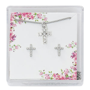 Crystal Cross Necklace and Earrings Set