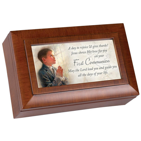 Communion Boy Petite Woodgrain Music Box