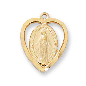 Gold Over Sterling Silver Heart-Shaped Miraculous Medal
