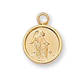 Gold Over Sterling Silver Guardian Angel Medal with 13" Chain