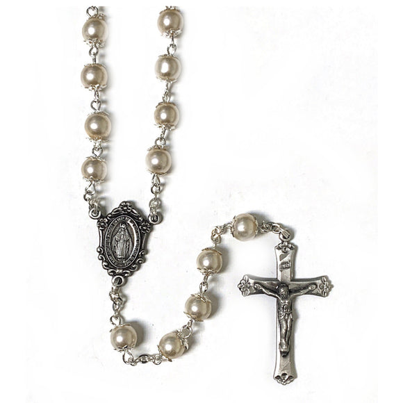 7MM Capped Pearl Bead Rosary