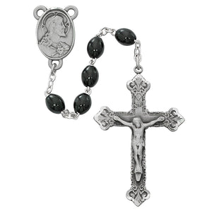 Black Wooden Pewter Rosary