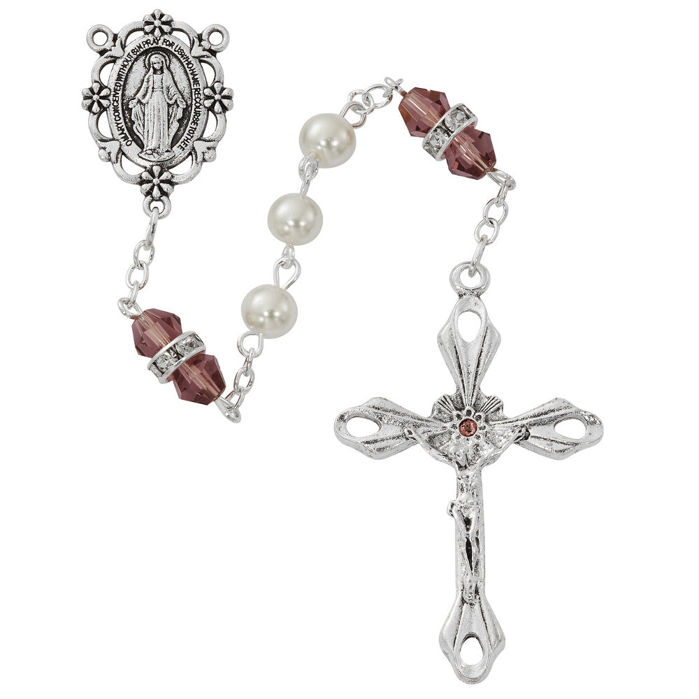 Pearl & Dark Amethyst Crystal Rosary The Catholic Gift Store