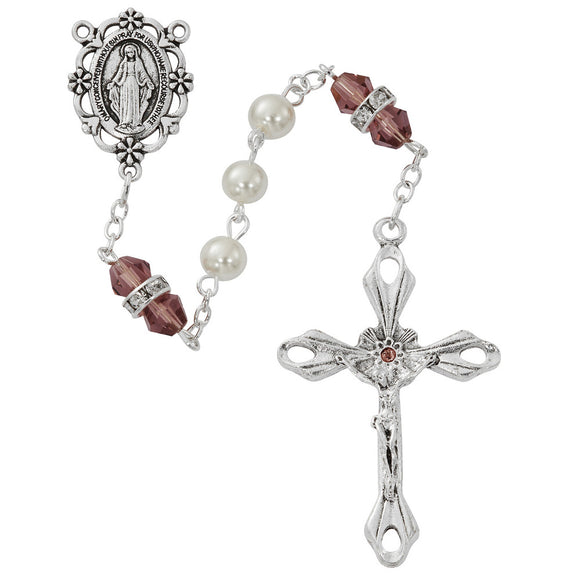 Pearl & Dark Amethyst Crystal Rosary