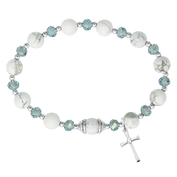 Howlite & Gray Crystal Stretch Rosary Bracelet