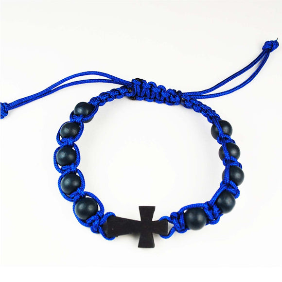 Blue Corded Cross Youth Bracelet