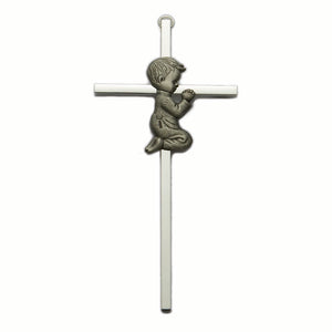 4" Silver Praying Boy Cross