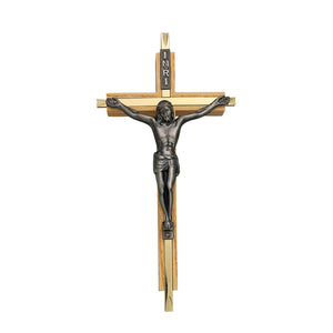 7" Oak & Metal Crucifix