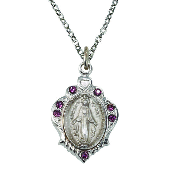 February Birthstone Miraculous Medal Necklace - Discontinued