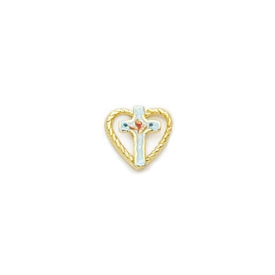 Gold Heart with Cloisonne Cross Earrings