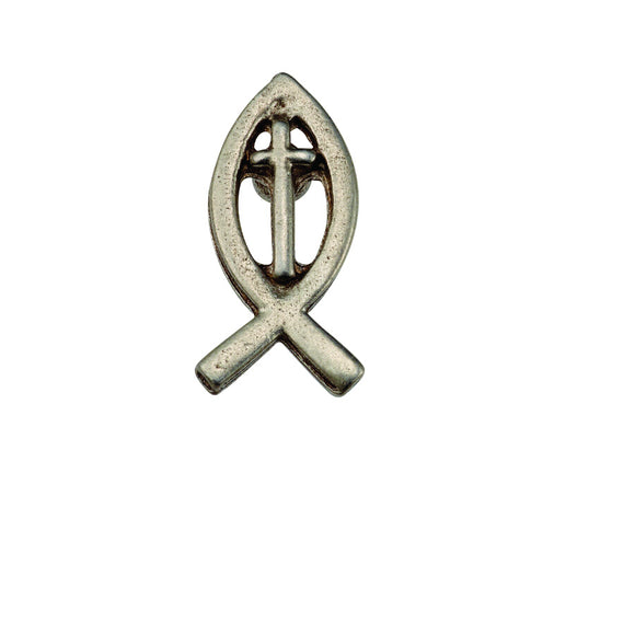 Fish with Cross Pewter Lapel Pin