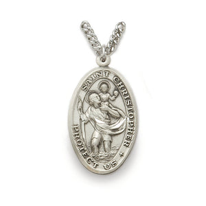 Large St. Christopher Oval Sterling Silver Medal