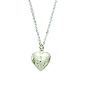 First Holy Communion Silver Heart Locket with Cross Necklace