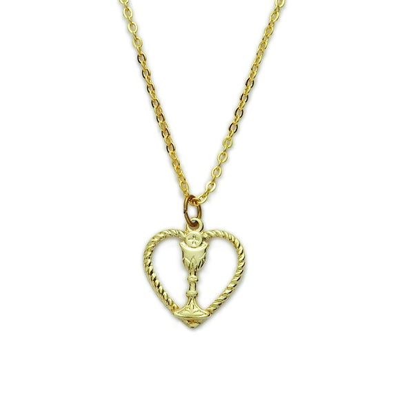 First Holy Communion Gold Heart with Chalice Necklace