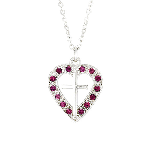 Heart & Cross Necklace with Amethyst Crystals