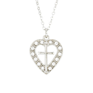 Heart & Cross Necklace with Clear Crystals