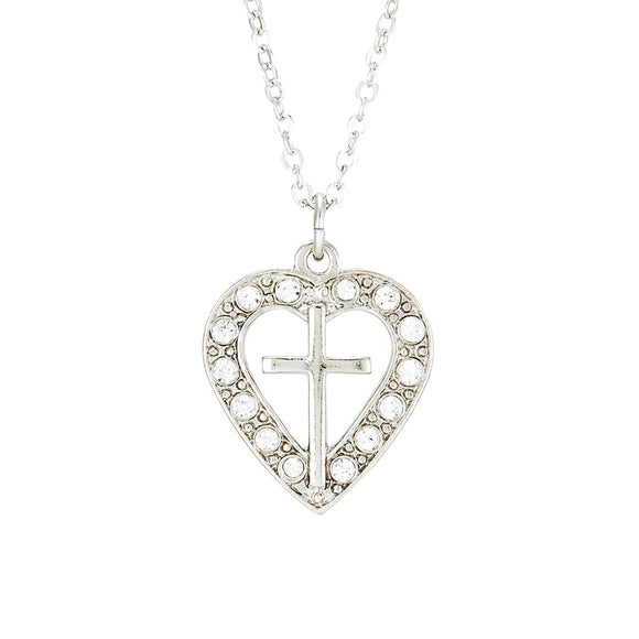 Heart & Cross Necklace with Clear Crystals