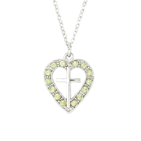 Heart & Cross Necklace with Peridot Crystals