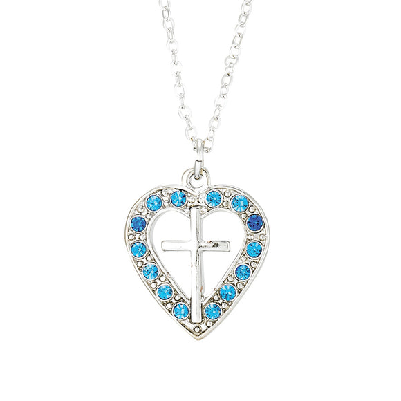 Heart & Cross Necklace with Sapphire Crystals