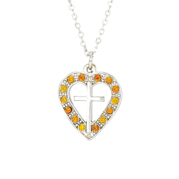 Heart & Cross Necklace with Topaz Crystals