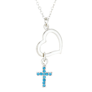 Heart Dangle Cross 18" Sapphire