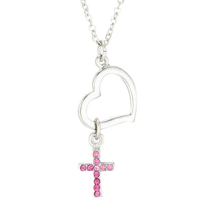 Heart Dangle Cross 18" Rose