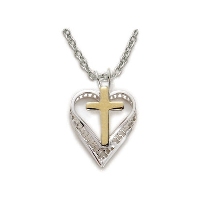 Two Tone Heart & Cross Necklace