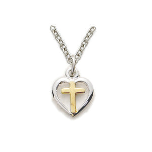 Two Tone Heart & Cross Necklace