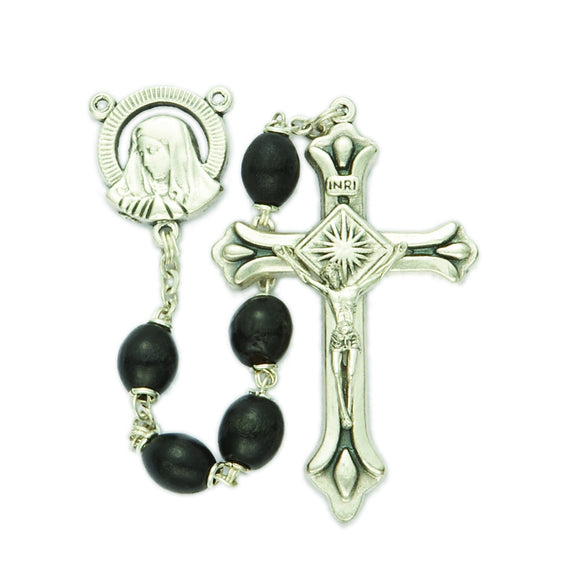 Oval Black Wooden Bead Rosary