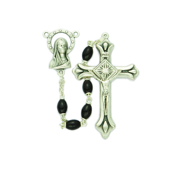 Oval Polished Black Glass Bead Rosary
