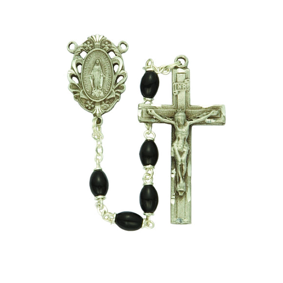 Fine Pewter Black Glass Bead Rosary