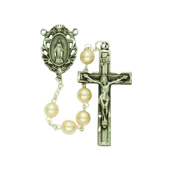Capped Pearl Bead Rosary