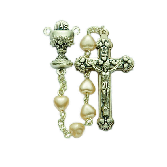 Pearl Heart Bead Communion Rosary