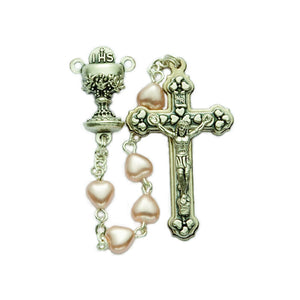 Pink Heart Bead Communion Rosary