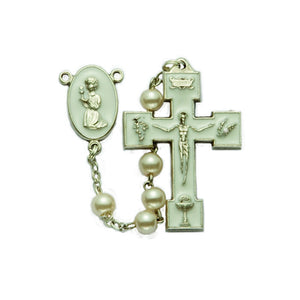 White Enamel Pearl Communion Rosary