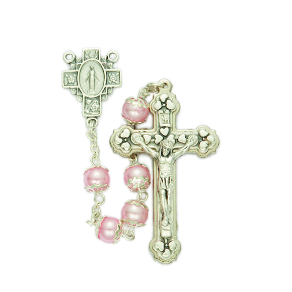 7MM Pink Pearl Capped Bead Rosary