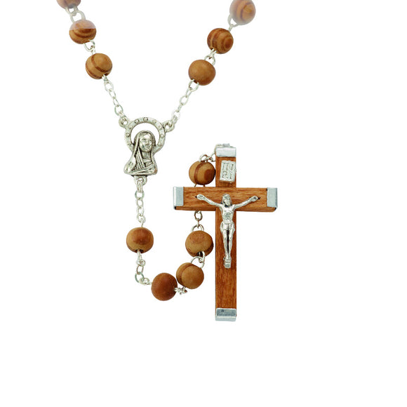 Light Brown Wood Bead Rosary