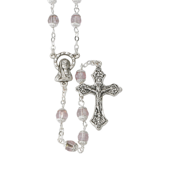 Capped Pink Crystal Bead Rosary