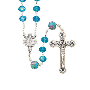 Glass Cut Aqua Rosary