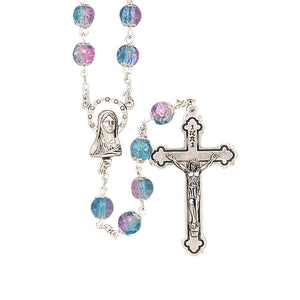 Round Capped Glass Purple & Blue Rosary