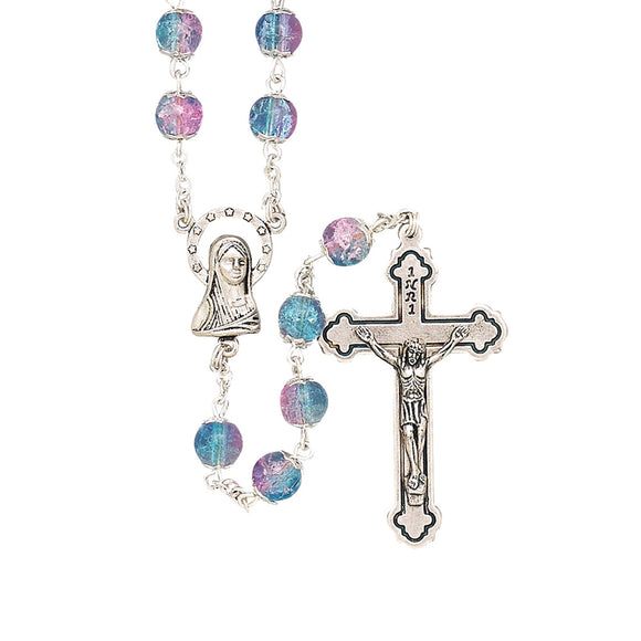 Round Capped Glass Purple & Blue Rosary