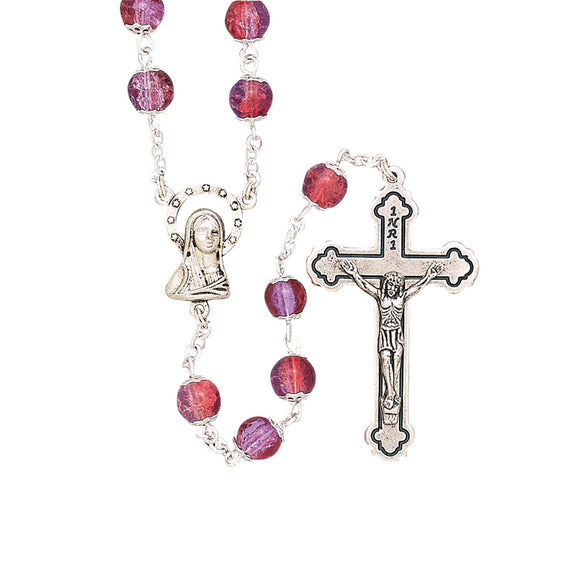 Round Capped Pink Glass Rosary