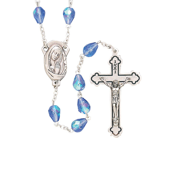 Tear Drop Crystal Bead Blue Rosary
