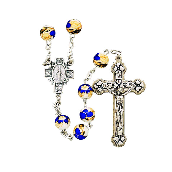 Cream Blue Flower Rosary