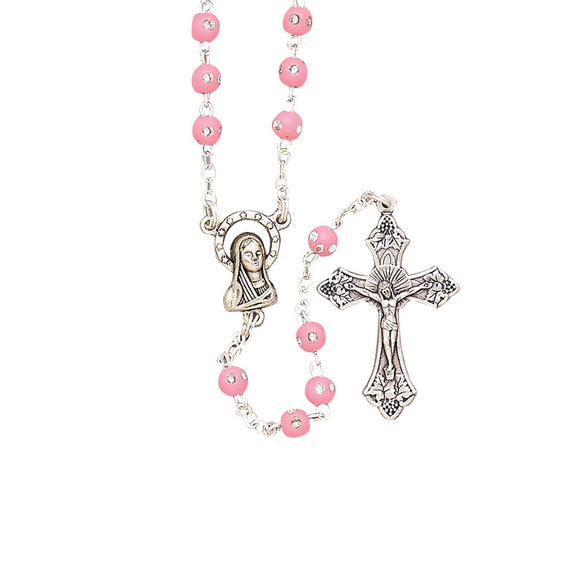 Round Pink Crystal Rosary