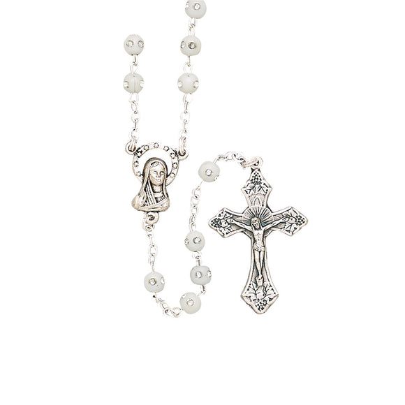 Round White Crystal Rosary