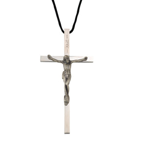 4" Silver Plated Crucifix with Leather Cord
