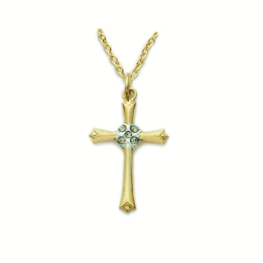 Gold Flared Cross with Crystal
