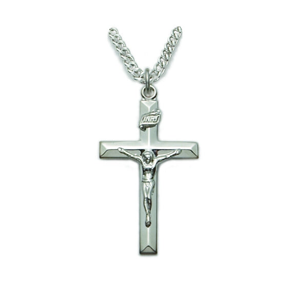 Large Silver Beveled Crucifix