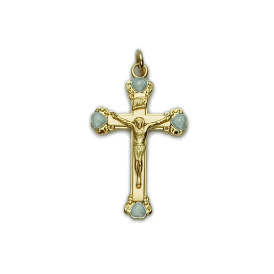Gold over Sterling Silver White Heart Ends Crucifix